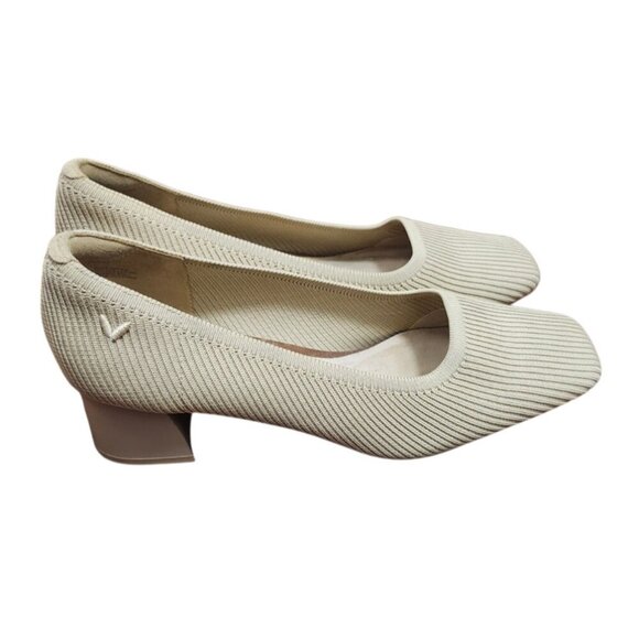 VIVAIA Square Toe Chunky Heel Pumps Beige Knit Eco Shoes EU 39.5 Women - Picture 6 of 16
